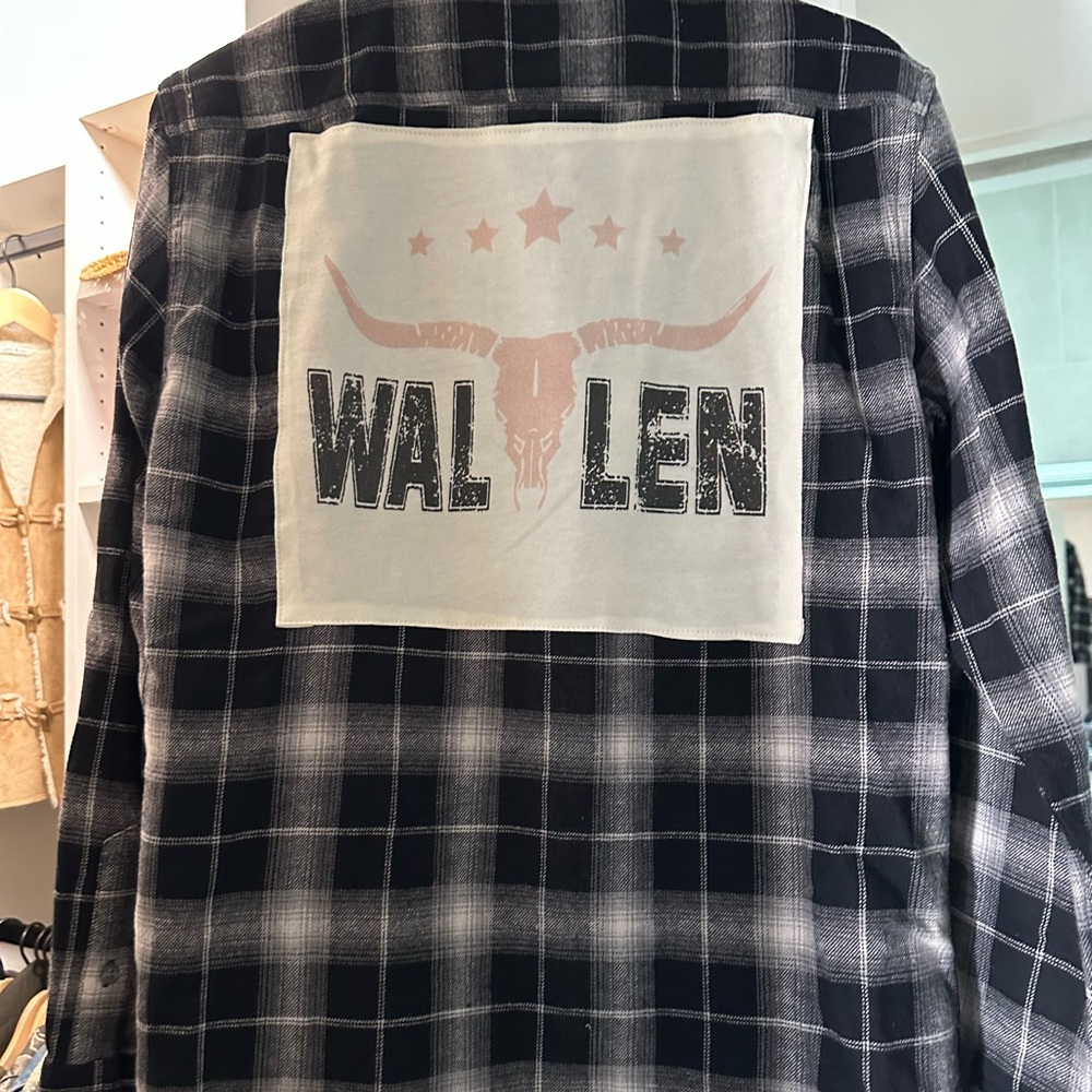 Modern Vintage Morgan Wallen soft Plaid Flannel with Graphic Patch